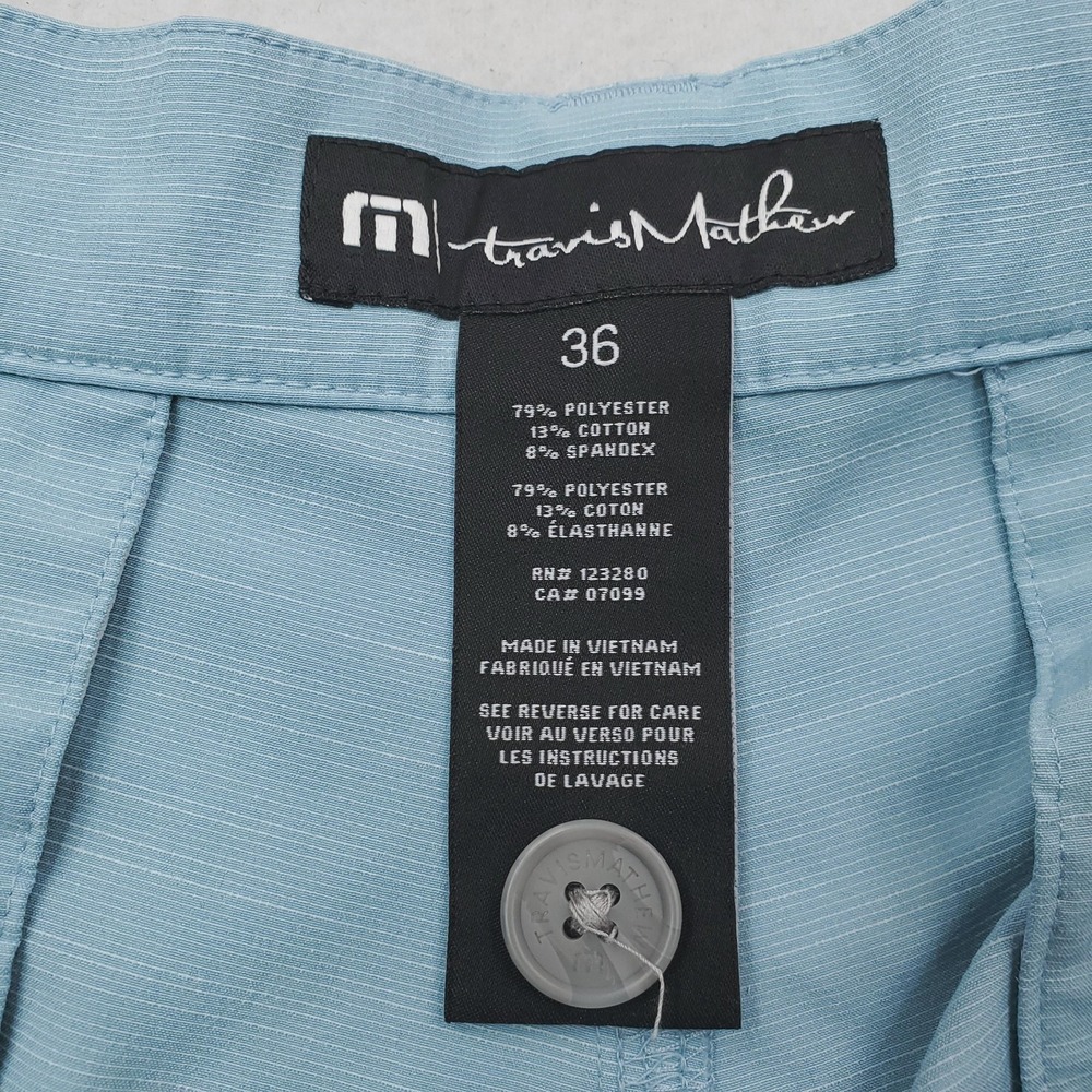Travis Mathew Shorts Mens 36 Blue Pinstripe Chino Golf Stretch Performance 9" - Picture 4 of 10